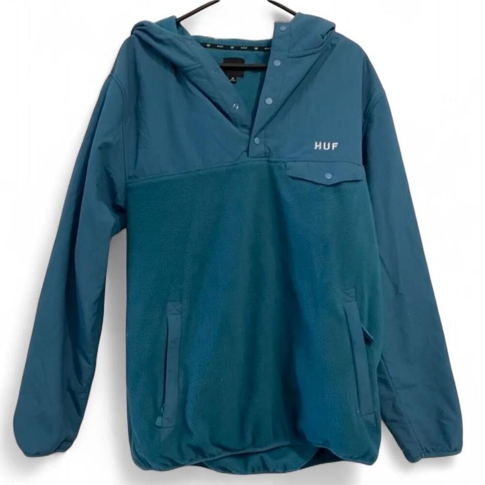HUF blue quarter button fleece hoodie